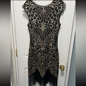 Elegant Black and Gold Beaded Dress